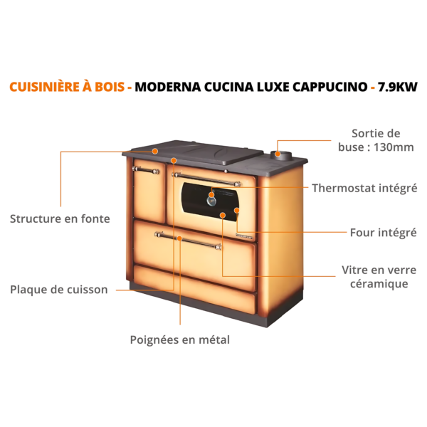 Cuisinière à bois MODERNA Cucina Luxe Cappuccino 7.9 kW