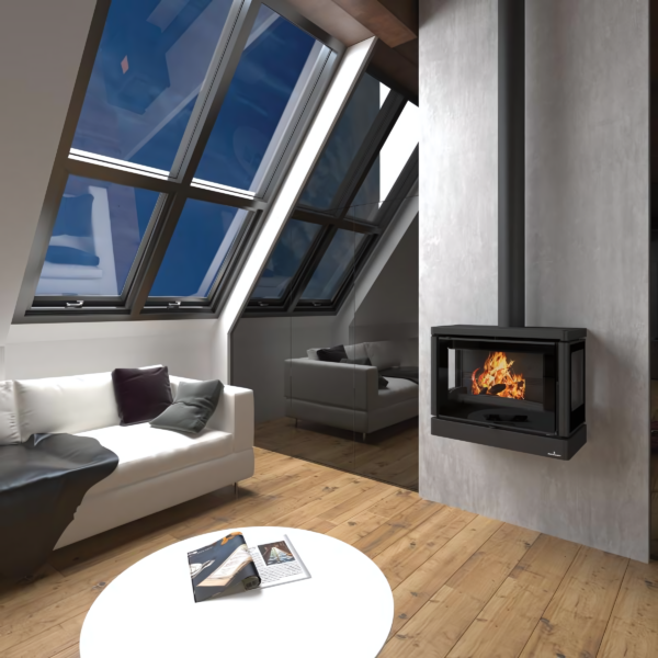 Poêle à bois suspendu ventilé raccordable 3 faces BRONPI Versailles C 10kW