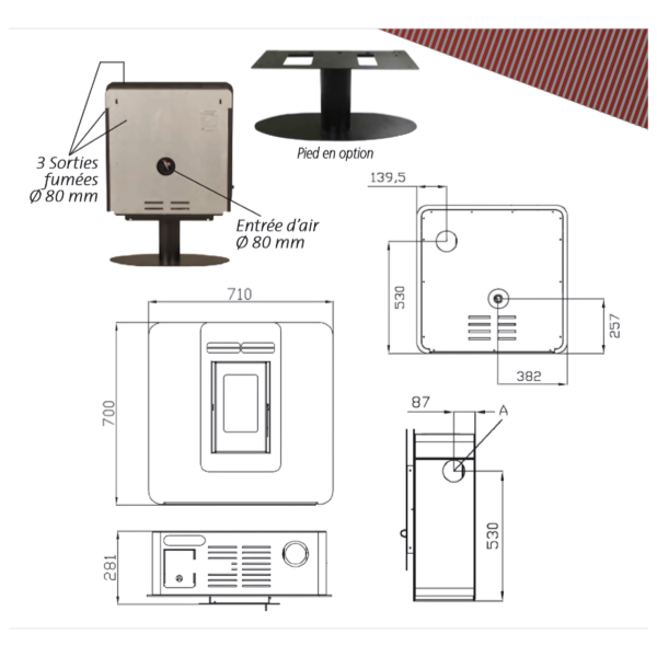 Poêle à Granulés Etanche EMAFLAM LUNA ROUGE 5.6kW