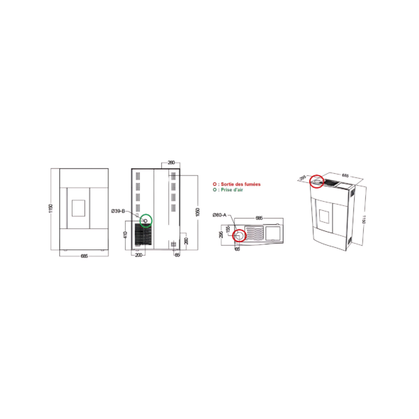 Poêle à granules extra plat céramique ORIGINE PHEBO Chimera 5kW